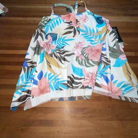 Coco Reef Women's Palm-Print Mesh-Overlay Tankini - Blue 32DD - Picture 5 of 11